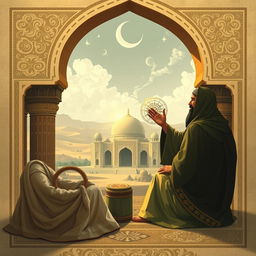 A respectful and artistic representation capturing the essence and influence of the Prophet Muhammad, focusing on an imaginative and symbolic portrayal rather than a literal depiction