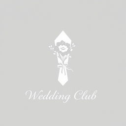 A minimalist wedding club logo featuring a folded cloth napkin holding a delicate bouquet of flowers, all presented in a monochromatic gray color scheme