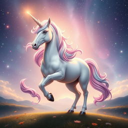 A huge unicorn standing majestically, exuding a magical and enchanting aura