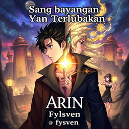 The anime-style book cover for "Sang bayangan Yang Terlupakan" by fyysven, with the title in a large, clear, bold font at the top and the author's name below