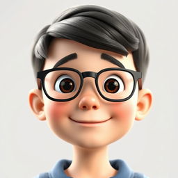 A 3D illustration of a young boy with very short hair, approximately 1 cm in length, wearing glasses