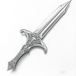 A detailed drawing of an intricate sword, expertly sketched using pencil