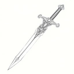 A detailed drawing of an intricate sword, expertly sketched using pencil