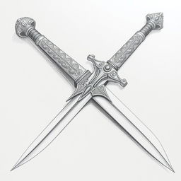 A detailed drawing of an intricate sword, expertly sketched using pencil