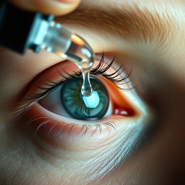 A close-up of human eyes with cataracts being gently cleansed with eye drops