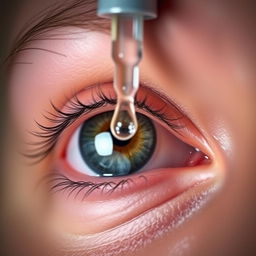 A close-up of human eyes with cataracts being gently cleansed with eye drops