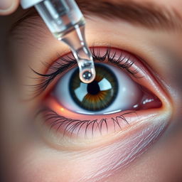 A close-up of human eyes with cataracts being gently cleansed with eye drops