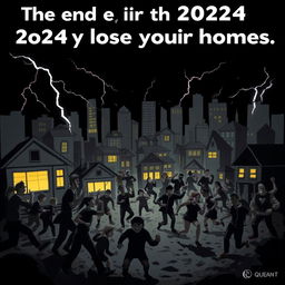 A chaotic era depiction illustrating the turmoil at the end of 2024 when many people lose their homes