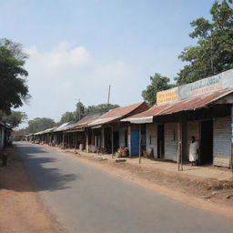 A visual representation of economic decline in the multi-racial village of Sri Valli Pura due to a lack of unity among Tamil, Sinhala, Muslim, and Christian communities, highlighted by closed shops, deserted marketplaces, and prevalent poverty.