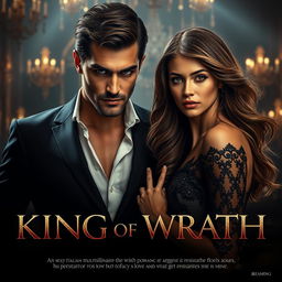 A cinematic poster for the film "King of Wrath" featuring a dark romance narrative and set in an atmosphere of luxurious allure