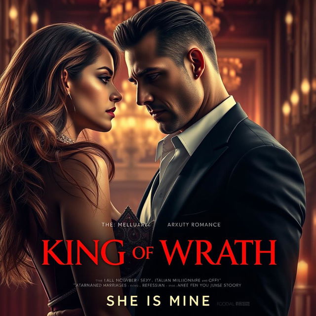 A cinematic poster for the film "King of Wrath" featuring a dark romance narrative and set in an atmosphere of luxurious allure