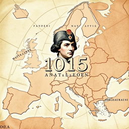 A shattered map of Europe depicting the year 1815 with Napoleon Bonaparte's face prominently in the center