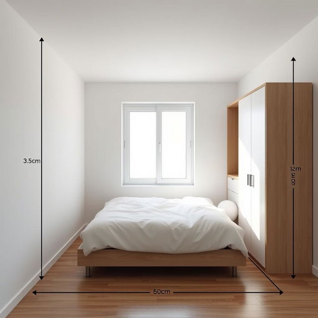 A bedroom with precise dimensions of 3