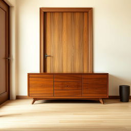 A wooden piece of furniture placed against the entrance wall, occupying a space of 1 meter