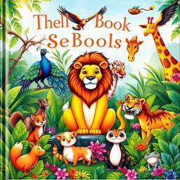 A colorful and enchanting book cover for a children's book featuring a variety of animals in a magical jungle setting