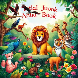 A colorful and enchanting book cover for a children's book featuring a variety of animals in a magical jungle setting