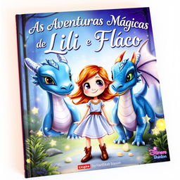 A captivating book cover featuring a young girl named Lili, standing in awe as she discovers a dragon named Floco