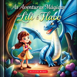 A captivating book cover featuring a young girl named Lili, standing in awe as she discovers a dragon named Floco