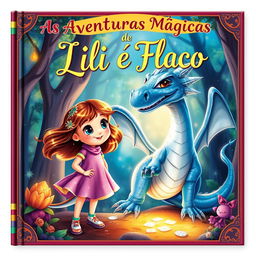 A captivating book cover featuring a young girl named Lili, standing in awe as she discovers a dragon named Floco