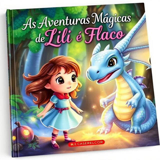 A captivating book cover featuring a young girl named Lili, standing in awe as she discovers a dragon named Floco