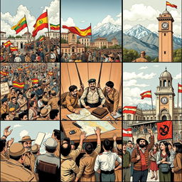 A captivating triptych comic strip depicting the Bolivian National Revolution