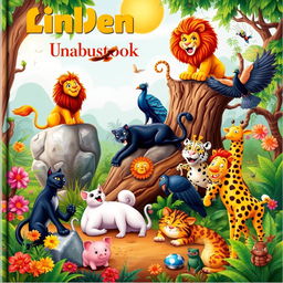 A vibrant children's book cover featuring a dynamic jungle scene with various animals