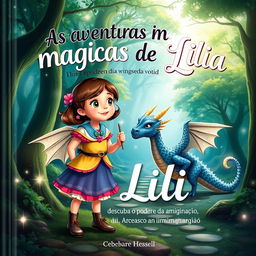 A vibrant book cover for "As aventuras mágicas de Lili descubra o poder da amizade e da imaginação" featuring a whimsical forest scene