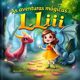 A vibrant book cover for "As aventuras mágicas de Lili descubra o poder da amizade e da imaginação" featuring a whimsical forest scene