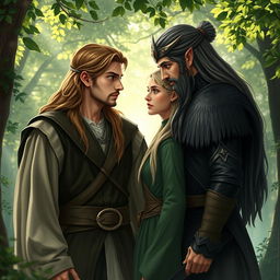 Aragorn, Legolas, and Haldir in a romantic love triangle