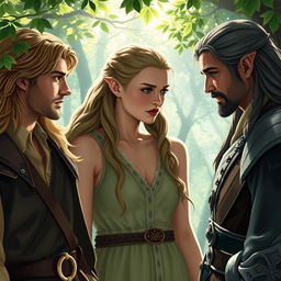 Aragorn, Legolas, and Haldir in a romantic love triangle