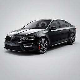 A realistic rendering of a black Skoda Octavia VRS, featuring stylish grey Japan Racing SL01 wheels