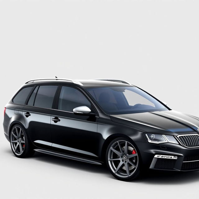 A realistic rendering of a black Skoda Octavia VRS, featuring stylish grey Japan Racing SL01 wheels