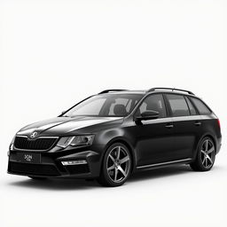 A realistic rendering of a black Skoda Octavia VRS, featuring stylish grey Japan Racing SL01 wheels