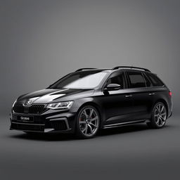 A realistic rendering of a 2021 black Skoda Octavia VRS, featuring stylish grey Japan Racing SL01 wheels