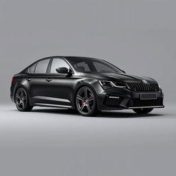 A realistic rendering of a 2021 black Skoda Octavia VRS, featuring stylish grey Japan Racing SL01 wheels