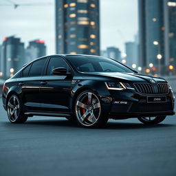 A realistic image of a black Skoda Octavia vRS 2021 with sleek and shiny Japan Racing SL01 wheels