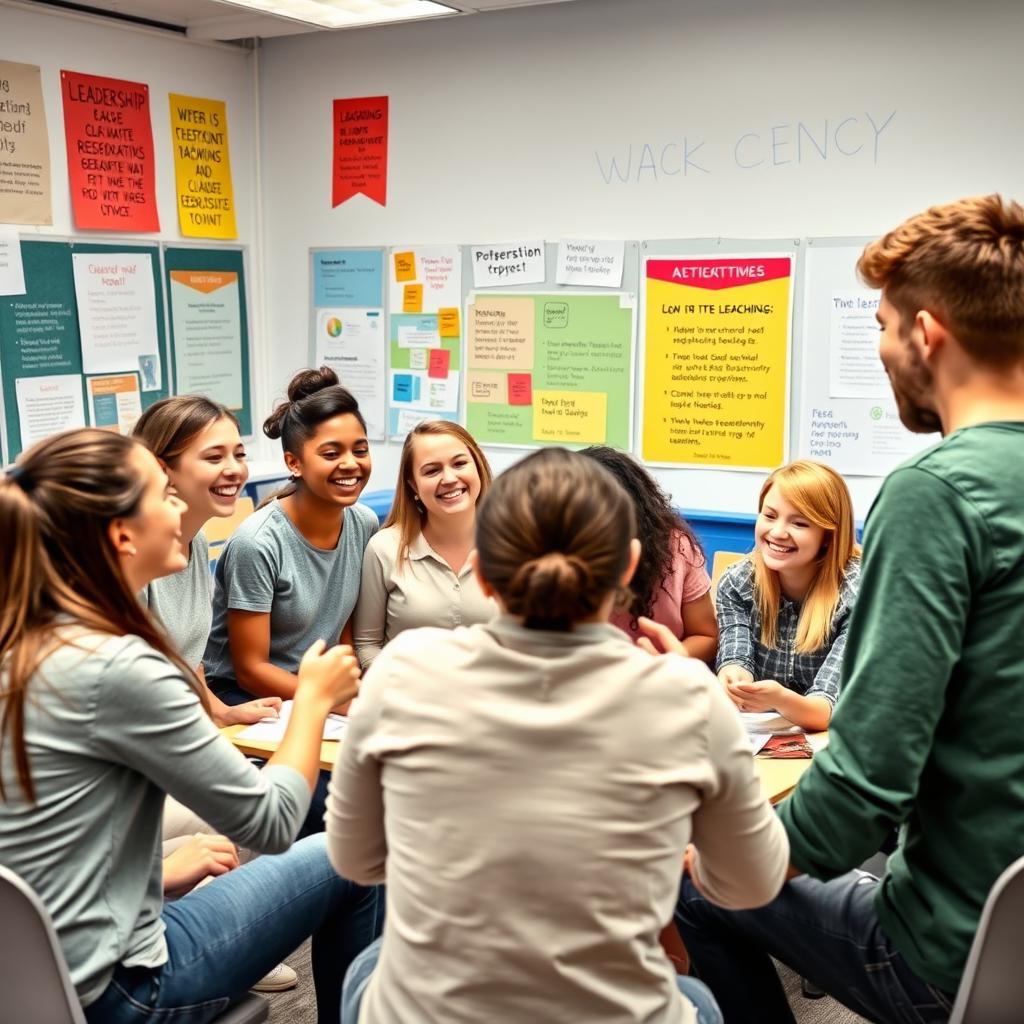 A dynamic and engaging scene depicting a coaching workshop for teenagers