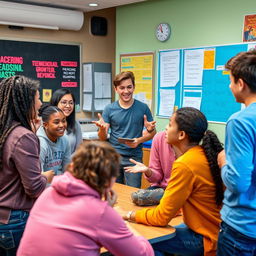 A dynamic and engaging scene depicting a coaching workshop for teenagers