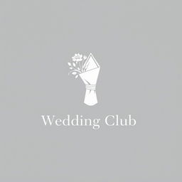 A minimalist wedding club logo featuring a folded cloth napkin artfully holding a bouquet of flowers, all depicted in a monochromatic gray color palette