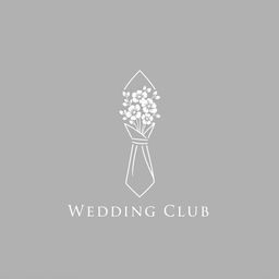 A minimalist wedding club logo featuring a folded cloth napkin artfully holding a bouquet of flowers, all depicted in a monochromatic gray color palette