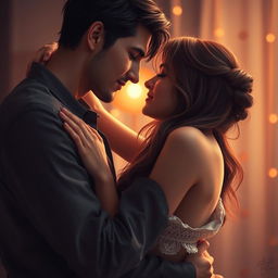 A romantic and artistic depiction of intimacy, focusing on the emotional connection between a couple