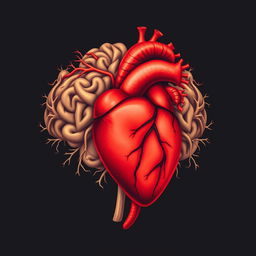 A heart and a brain intricately intertwined, symbolizing the unity of emotion and intellect