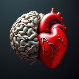 A heart and a brain intricately intertwined, symbolizing the unity of emotion and intellect