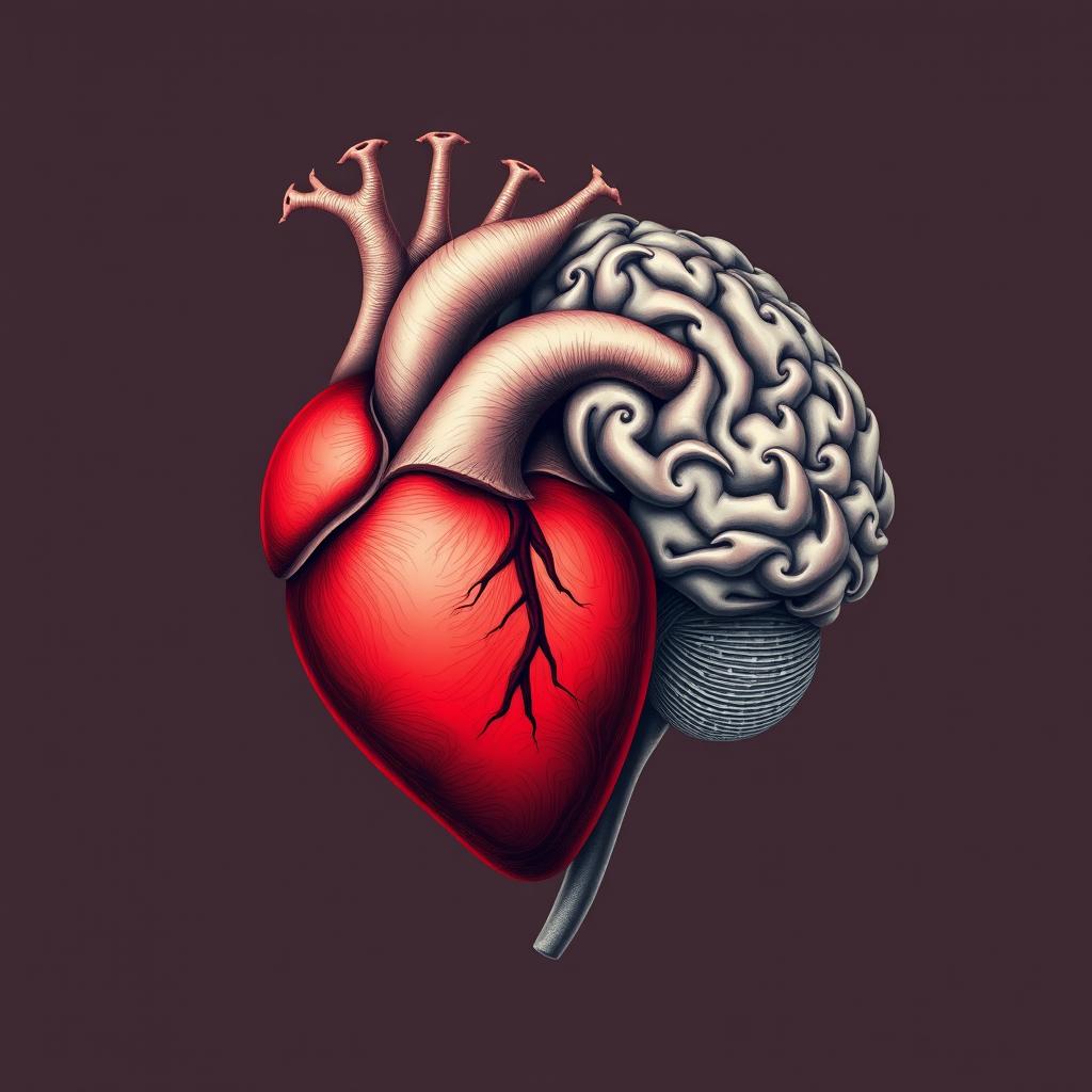 A heart and a brain intricately intertwined, symbolizing the unity of emotion and intellect