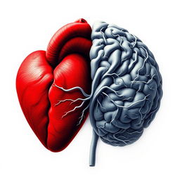 A heart and a brain intricately intertwined, symbolizing the unity of emotion and intellect