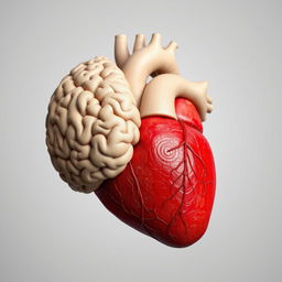 A realistic depiction of a heart and a brain intricately intertwined, showcasing the unity of emotion and intellect