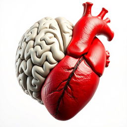 A realistic depiction of a heart and a brain intricately intertwined, showcasing the unity of emotion and intellect