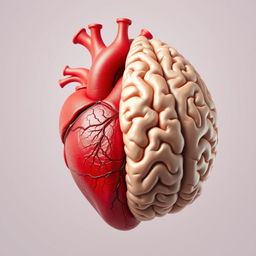 A realistic depiction of a heart and a brain intricately intertwined, showcasing the unity of emotion and intellect