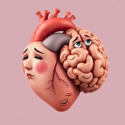 A humanized depiction of a heart and a brain intricately intertwined, with elements reflecting human emotions and thoughts