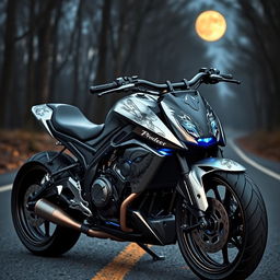 A sleek and powerful motorcycle with a dominant wolf motif, featuring intricate wolf engravings on the fuel tank and side panels